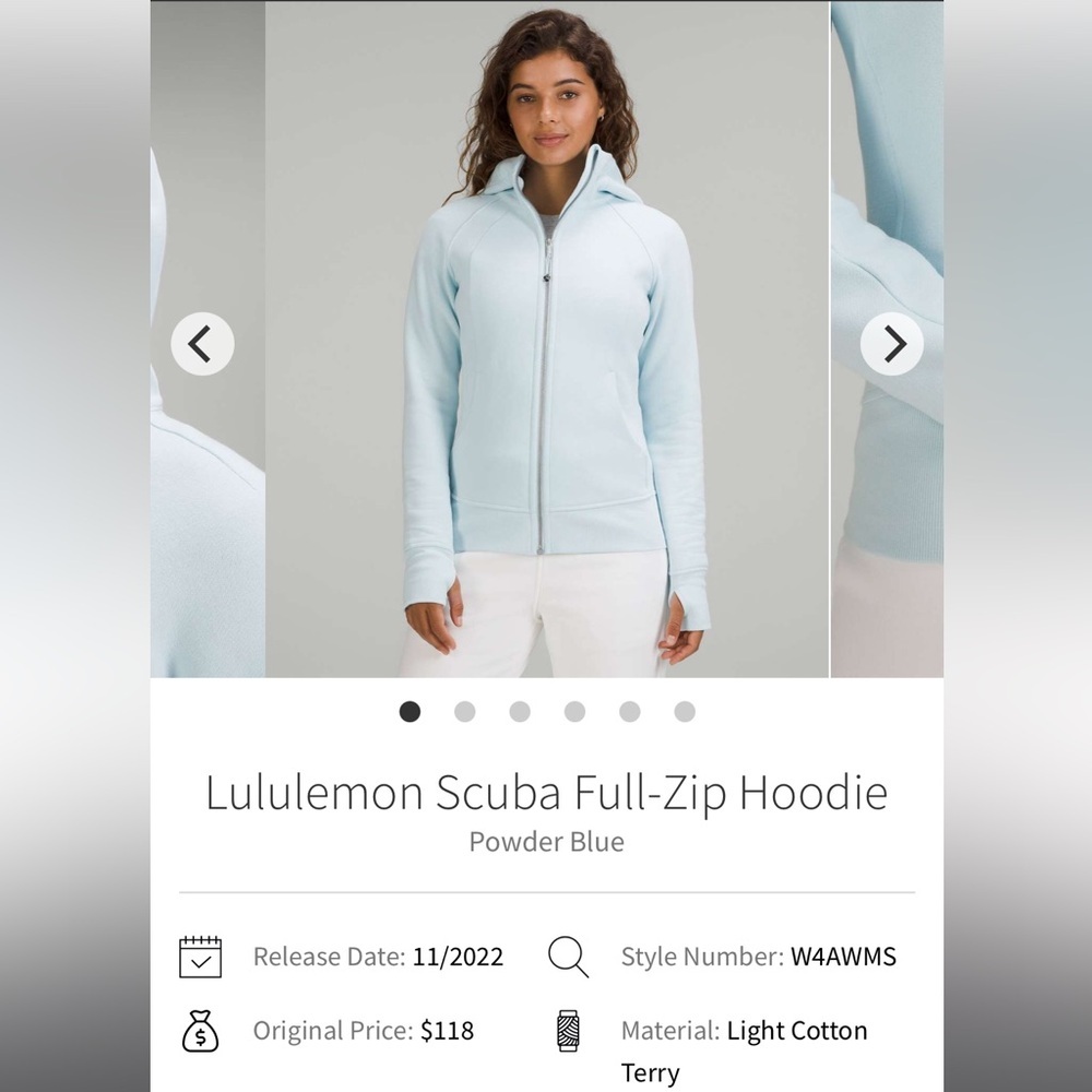 Lululemon Womens Size 12 Scuba Full-Zip Hoodie in Powder Blue Activewear Jacket - Picture 11 of 14